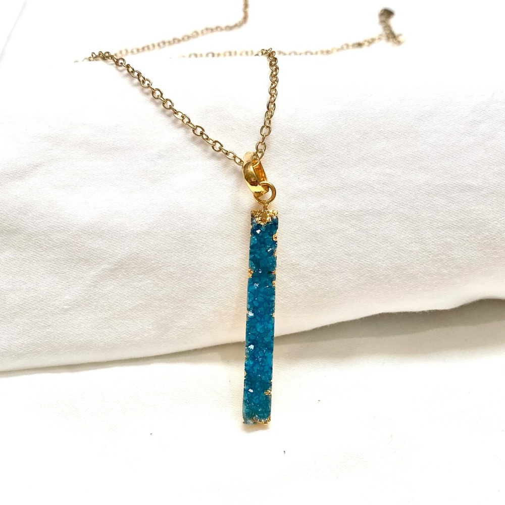 Turquoise Druzy Bar Necklace Gold-tone Pendant